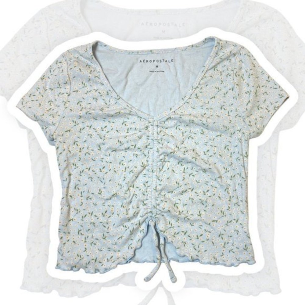 Aeropostale Light Blue Floral Blouse